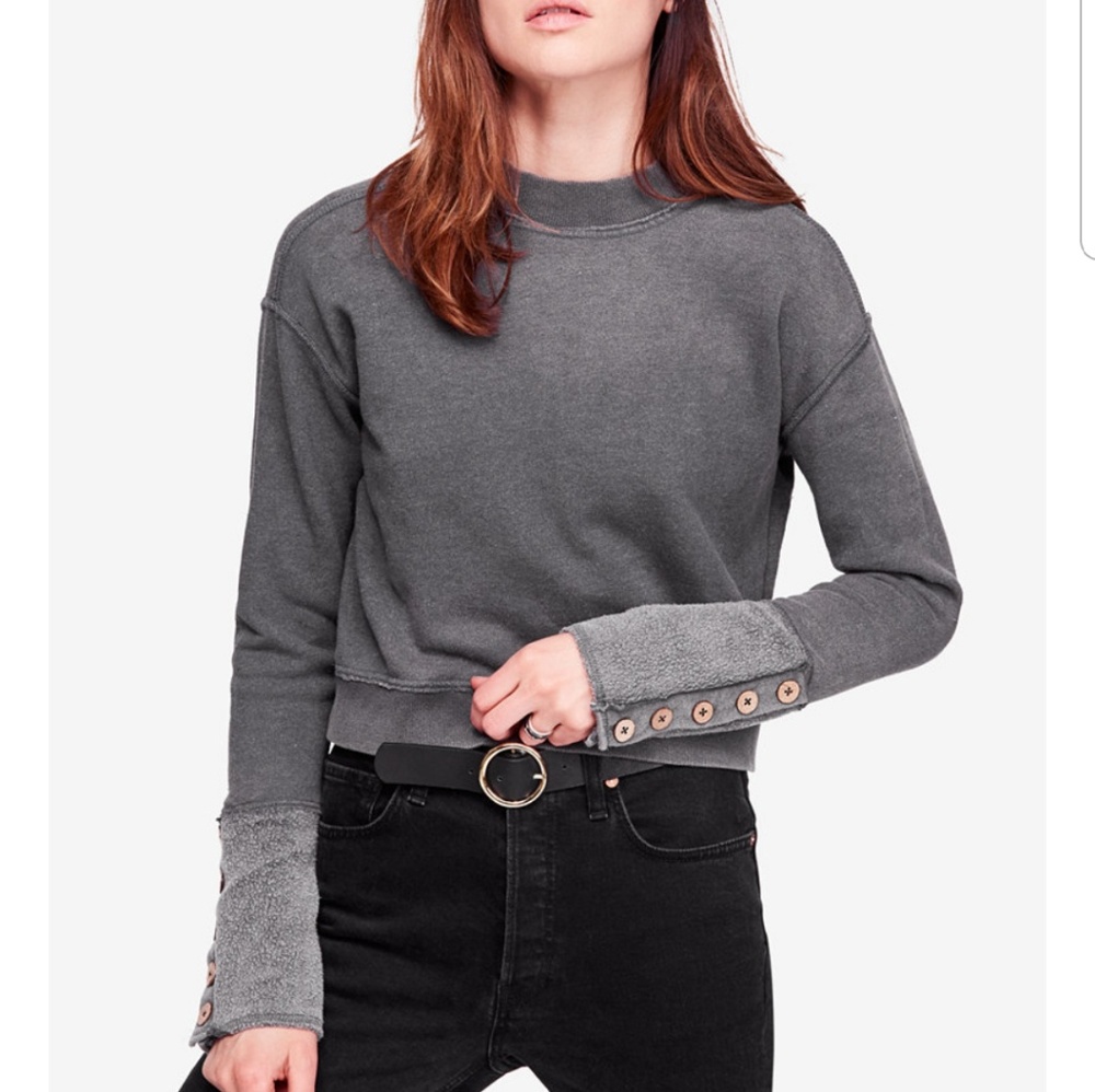 Free People Button Cuff Sweatshirt